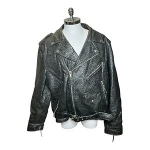 Custom Bilt Men’s Sz 4X Black Leather Motorcycle Biker Belted Zip Jacket